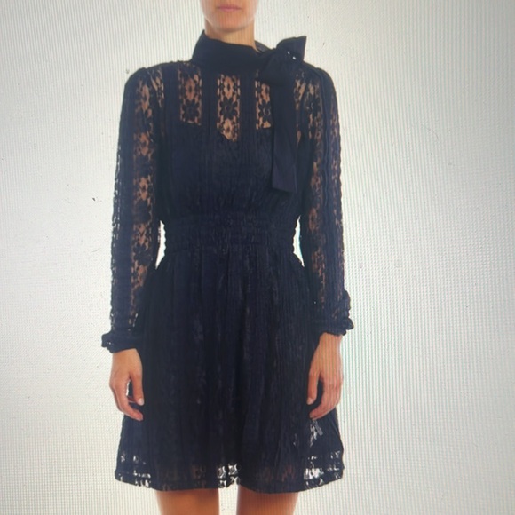 Red Valentino Navy Blue Lace Dress with Tie Neck - Picture 10 of 14